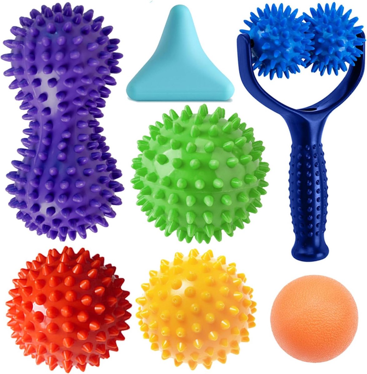 SnelShoppen - Massage Ball Set voor Myofasciale Trigger Point Release & Diepe Weefselmassage - Kit van 7 Spiky Massage Balls, Peanut Ball, Hand Roller