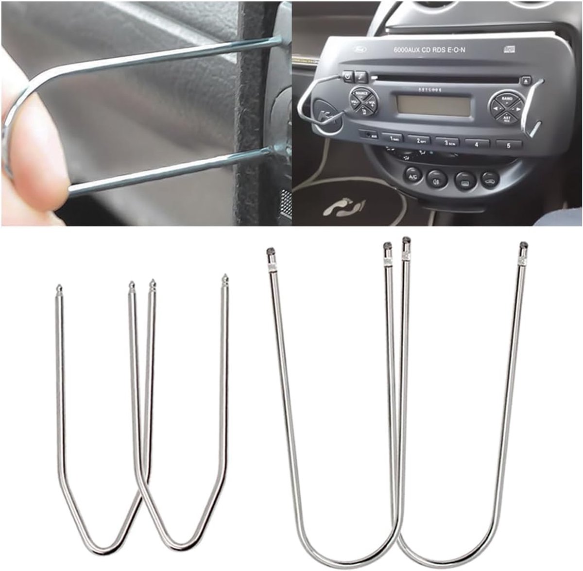 SnelShoppen - 4 Delige Car Radio Verwijder Tools Set - U-Vormige & V-Vormige Disassemblage Sleutels - RVS Radio Beugel Verwijder Wrench - Universele A