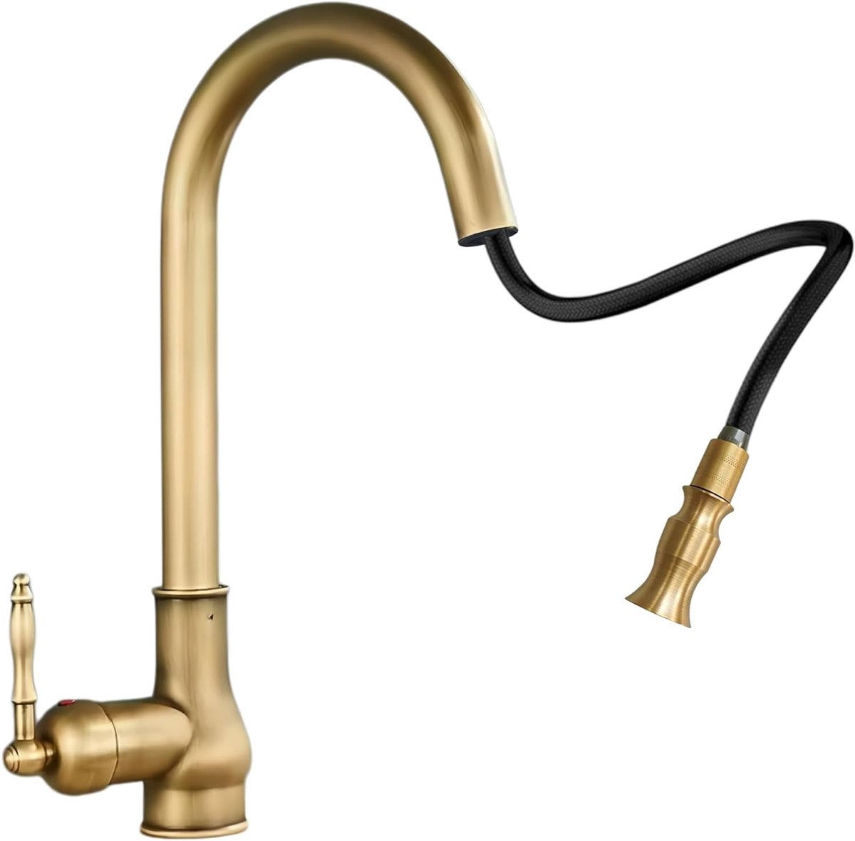 SnelShoppen - Retro Messing Keukenkraan Uittrekbaar - 360° Draaibare Bronzen Gootsteenkraan Antiek Design - Hoge Boog Vintage Stijl voor Keuken