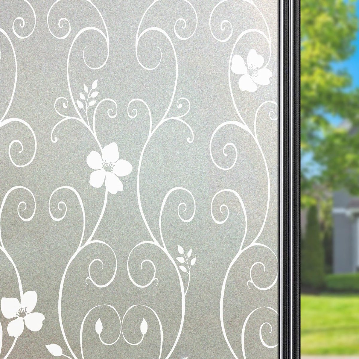 SnelShoppen - Privacy Screen Window Film - Zelfklevend Opaak Decoratief - Electrostatisk Glazen Film - UV Bescherming - 60 x 400 cm - Witte Bloemen