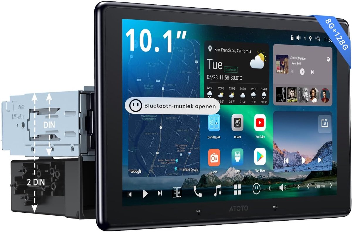 SnelShoppen - 10" QLED Android In-Dash Navigatie, 8G+128G Auto Radio met ChatGPT AI, 4G LTE, Draadloze CarPlay & Android Auto, Dual Phone Verbinding,