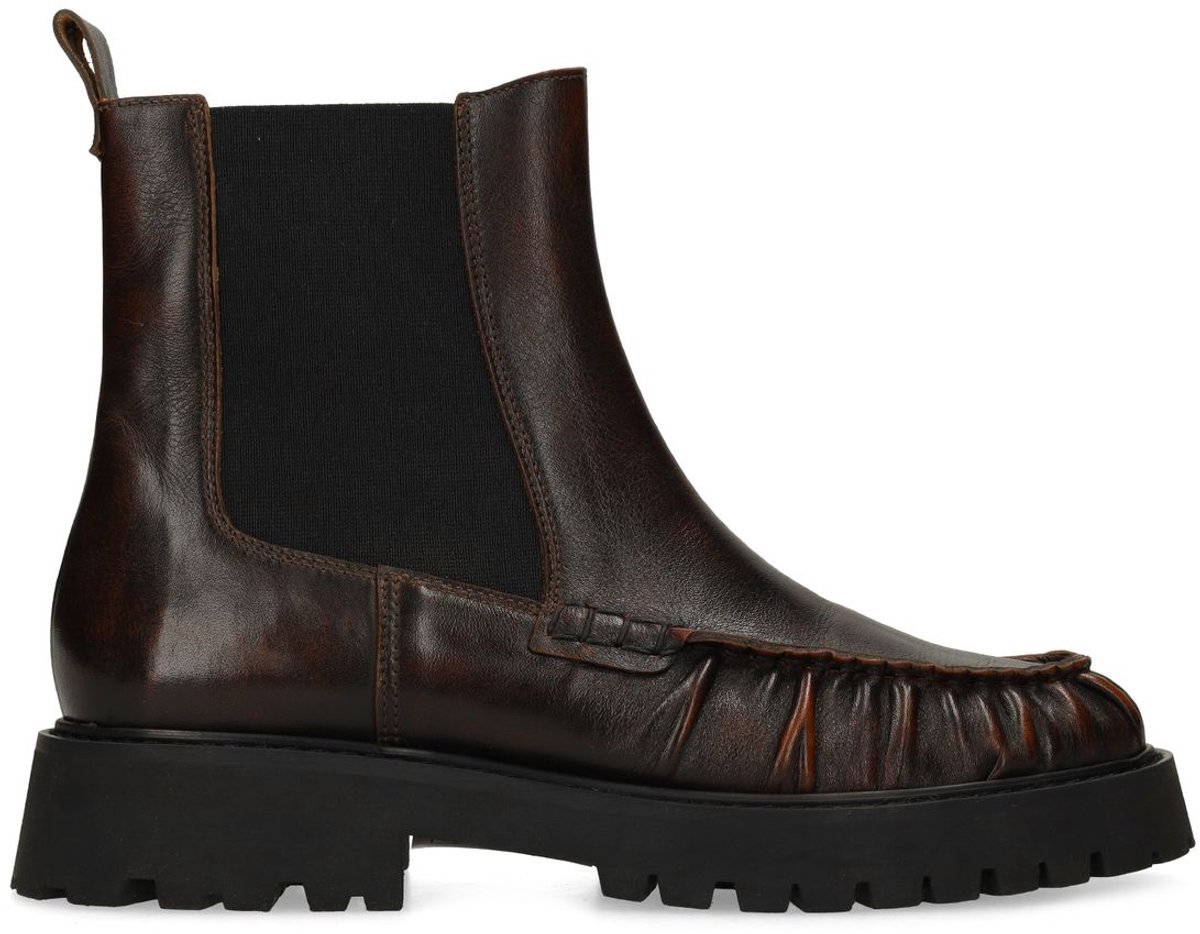 Manfield - Dames - Donkerbruine leren chelsea boots - Maat 38