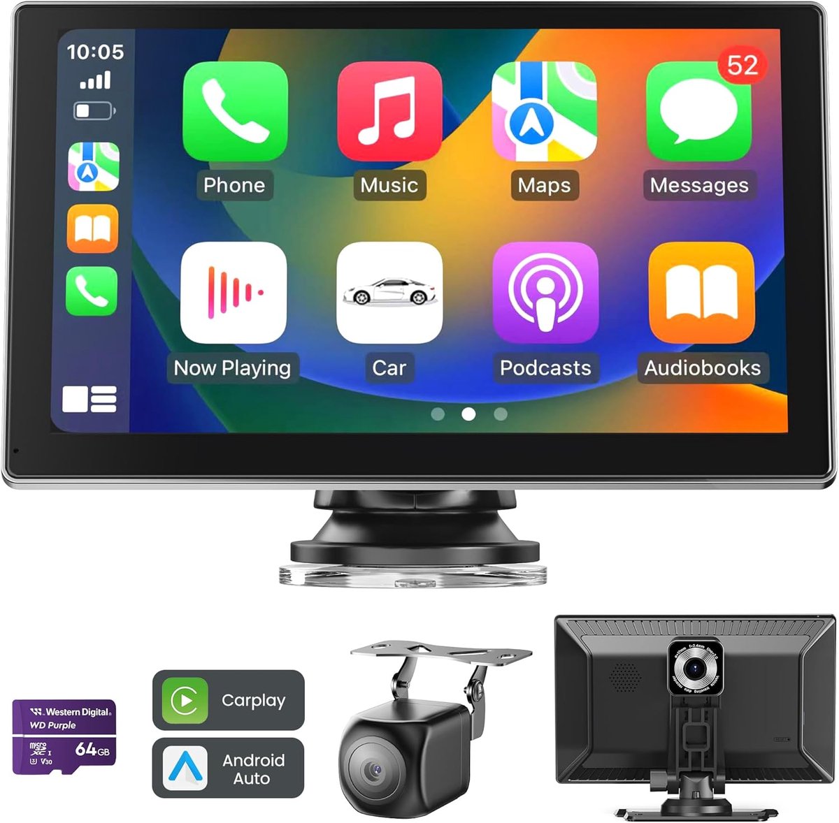 SnelShoppen - Carplay Auto 9 inch Scherm Met 4K Dashcam, Achteruitrijcamera 1080P, GPS Navigatie, Bluetooth 5.0, Spraakbediening, Mirror Link/FM, Incl