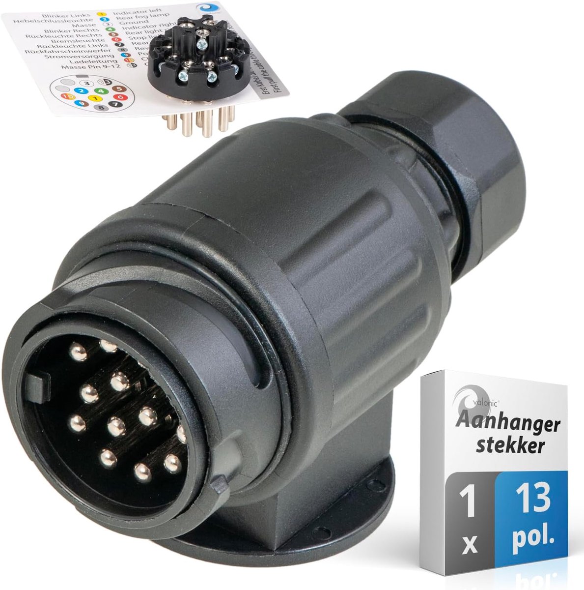 SnelShoppen - 13-Pins Trailersokkel - Zwart - Hoogwaardige Valonic Aansluittemplate - Betrouwbare en Duurzame 13-Pin Aansluiting voor Aanhangwagens