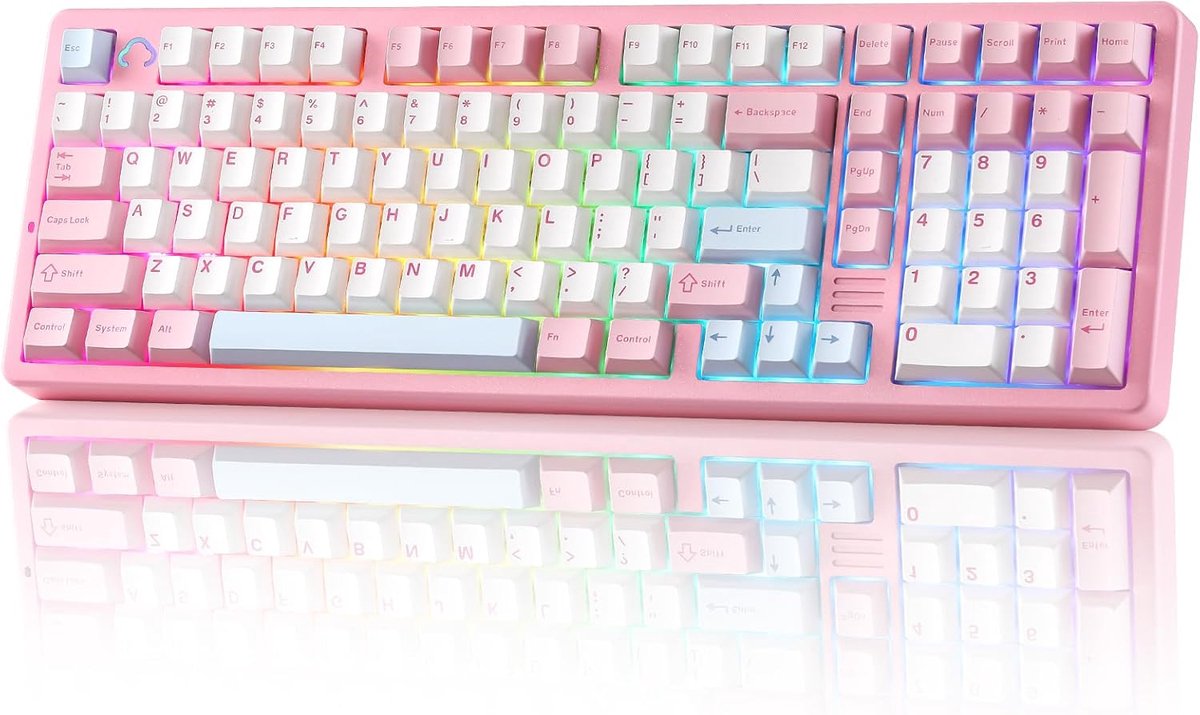 SnelShoppen - Draadloos Mechanisch Gaming Toetsenbord 1800 Layout, Aluminium Gasket Mount, Pre-Lubricated Hot Swappable Switches, BT/2.4G/USB-C, Pink,