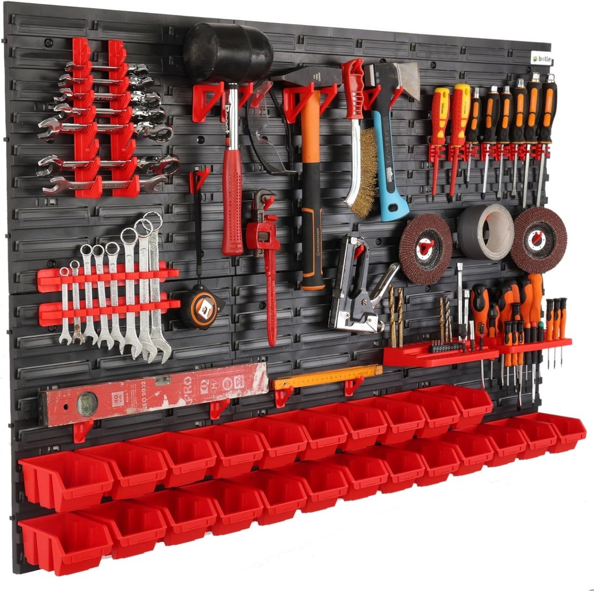 SnelShoppen - Tool Wall Shelf 116 x 78 cm, Set van 23, Extra Sterke Plastic Opslagplanken in Zwart/Rood, Ideaal voor Werkplaats en Garage