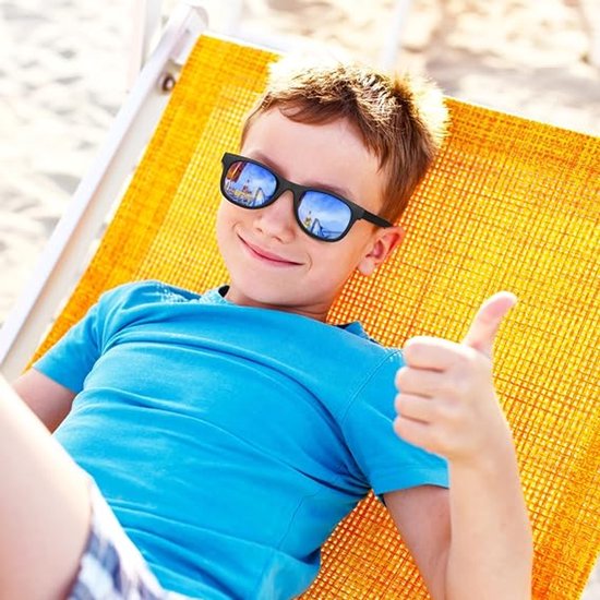 2 stuks - Kinder Zonnebril - UV400-bescherming - Gepolariseerde lens - Flexibele lens - Elastische band - Zonnebril Kind - Geschikt voor kinderen van 2 tot 7 jaar - Zwart, blauw — afbeelding 4
