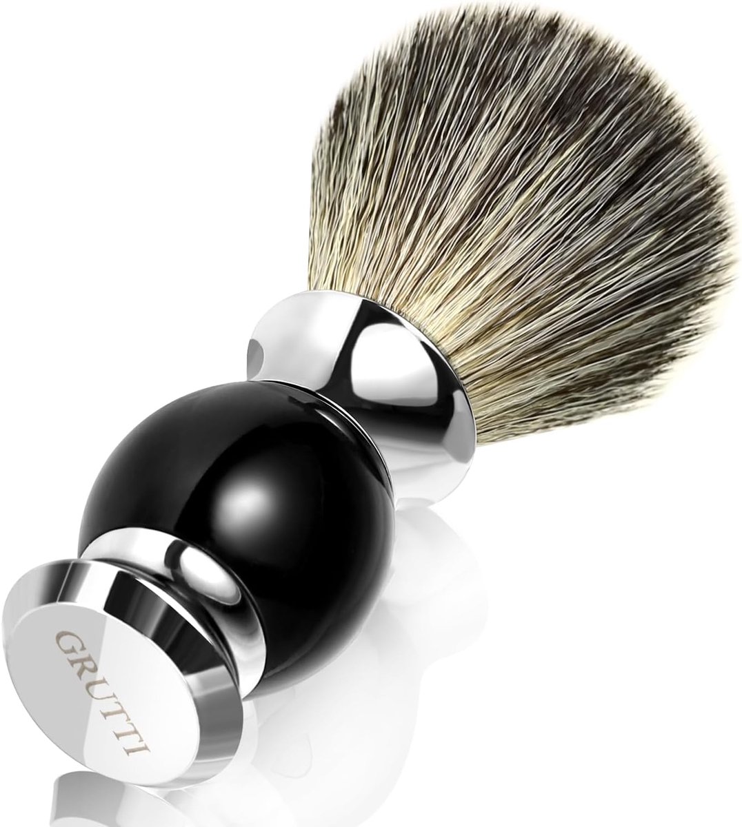 SnelShoppen - Hoogwaardige Scheerkwast van Echt Bont - Pure Das Haar Scheerkwast met Zwarte Houten Handgreep en Metalen Accent - Perfect voor Luxe Sch
