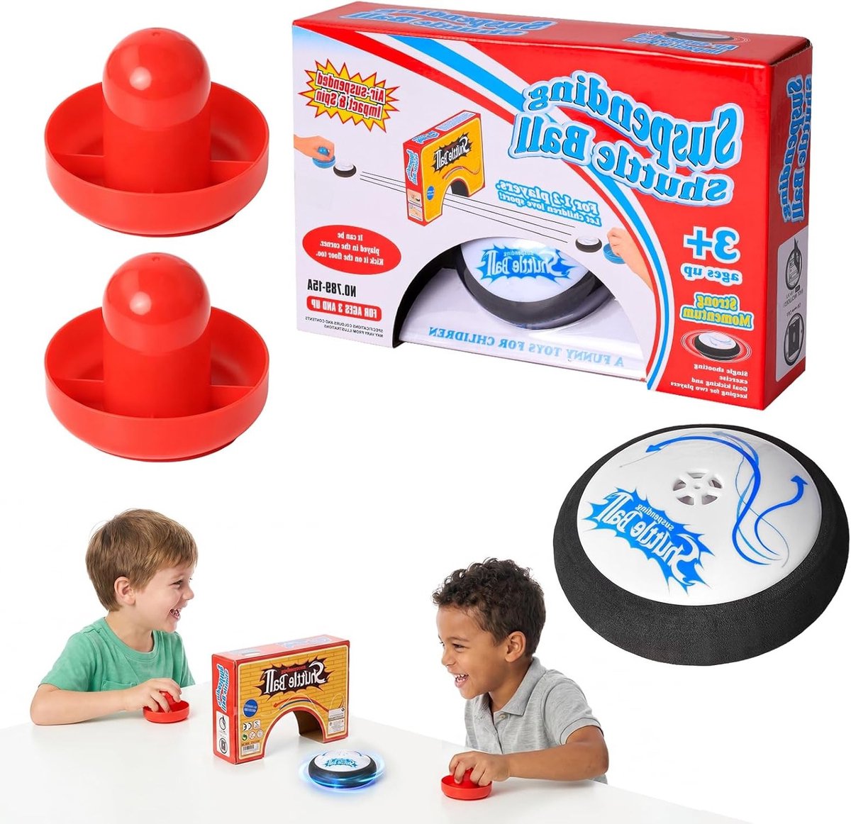 Draagbaar Air Hockey Spel met Zwevende Puck en 2 Rode Glijders, Leuk Tafelspel voor Kinderen en Volwassenen, Perfect voor Gezellige Avonden en Feestjes