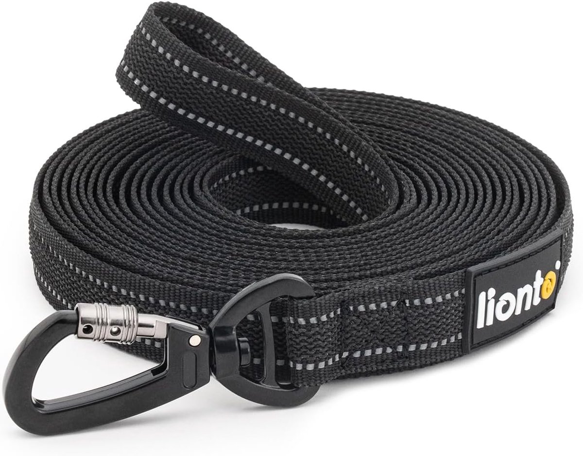SnelShoppen - Tow Strap 20 m - Robuuste Reflecterende Hondenlijn met Handlus en 360° Metalen Karabijnhaak - Weerbestendig Nylon in Zwart