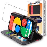 ebestStar - Hoes geschikt voor Google Pixel 5, Wallet Etui, Book case hoesje, Zwart, Rood + Gehard Glas