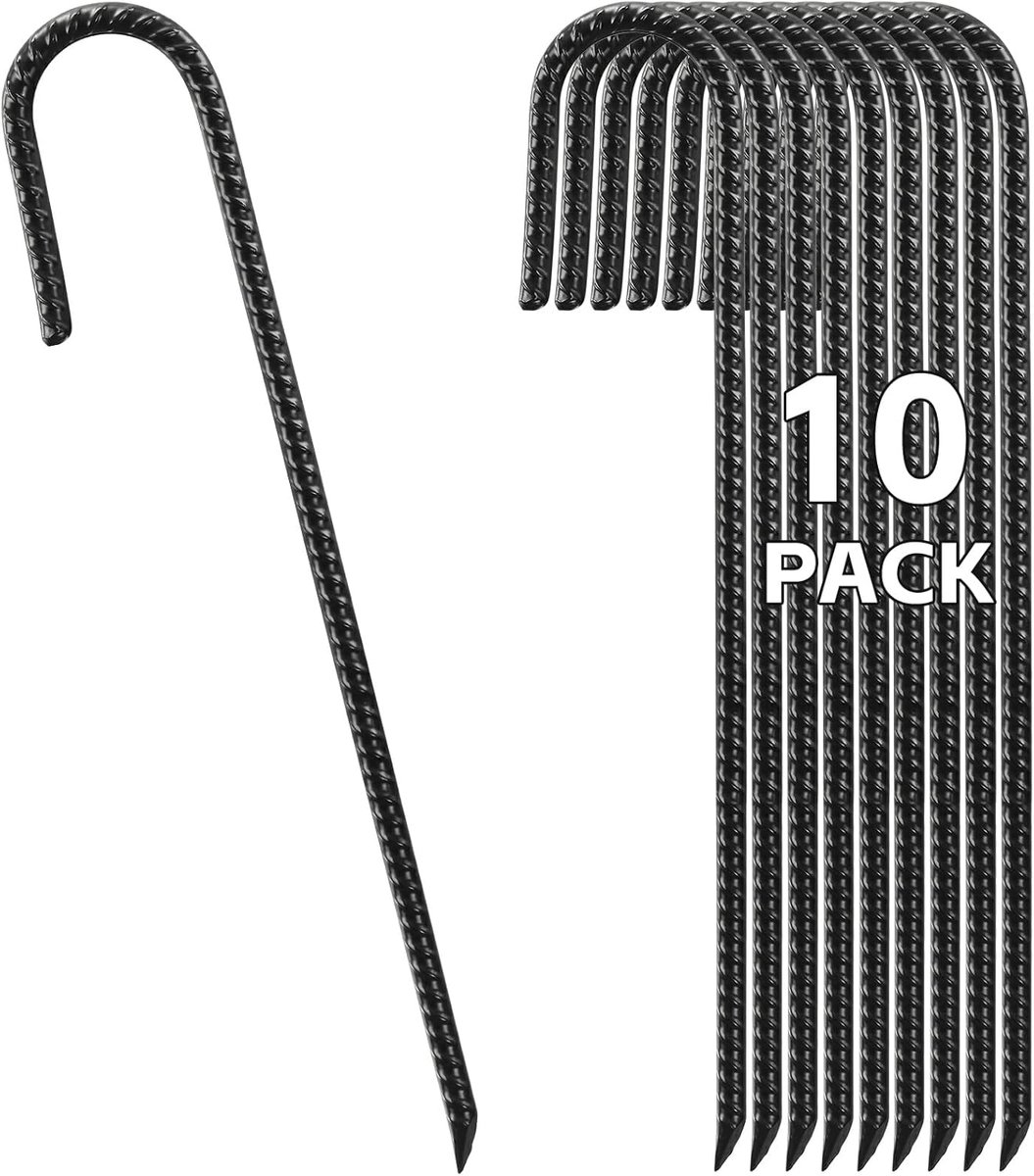 SnelShoppen - Ground Anchor Posts 40 cm Heavy Duty Grondankers voor Trampoline, Tent en Tuin - 10 Stuks Gegalvaniseerde J Haak Ankertjes - Roestbesten
