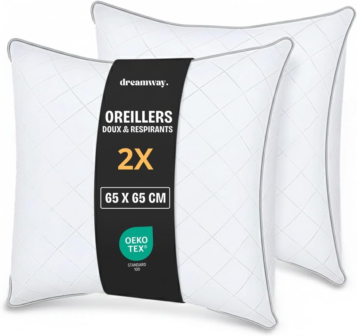 SnelShoppen - Set van 2 Donsachtige Kussens 65 x 65 cm, Hypoallergene Microvezel Kussens, Ideaal voor Rug- en Zijslapers, Wasbaar en Ademend, Hotelkwa