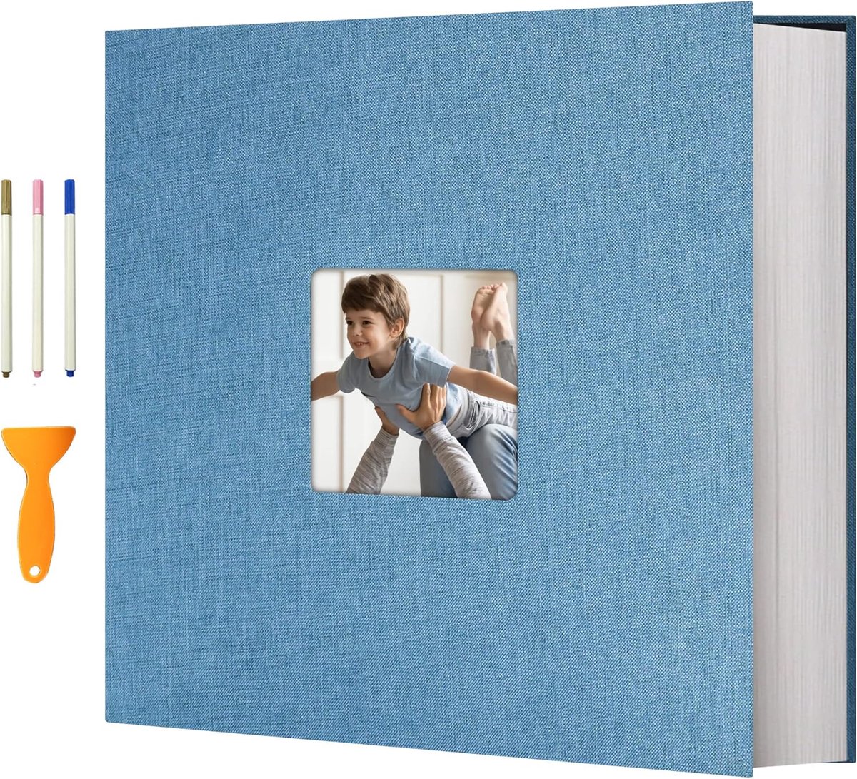 SnelShoppen - Groot Fotoalbum 33 x 32 cm, Zelfklevend, Leren Linnen Kaft, Geschikt voor 10 x 15 cm Foto's, 120 Witte Pagina's, Perfect voor Huwelijk e
