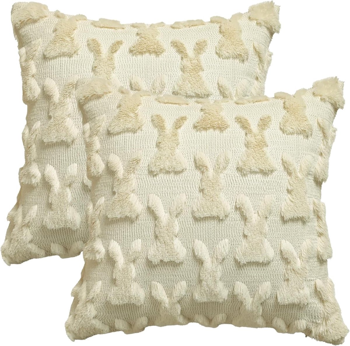 SnelShoppen - Set van 2 Kussenhoezen 50x50 cm - Zachte Faux Fur, Beige, Decoratieve Kussens voor Pasen en Lente, Pluche Velvet voor Sofa en Slaapkamer