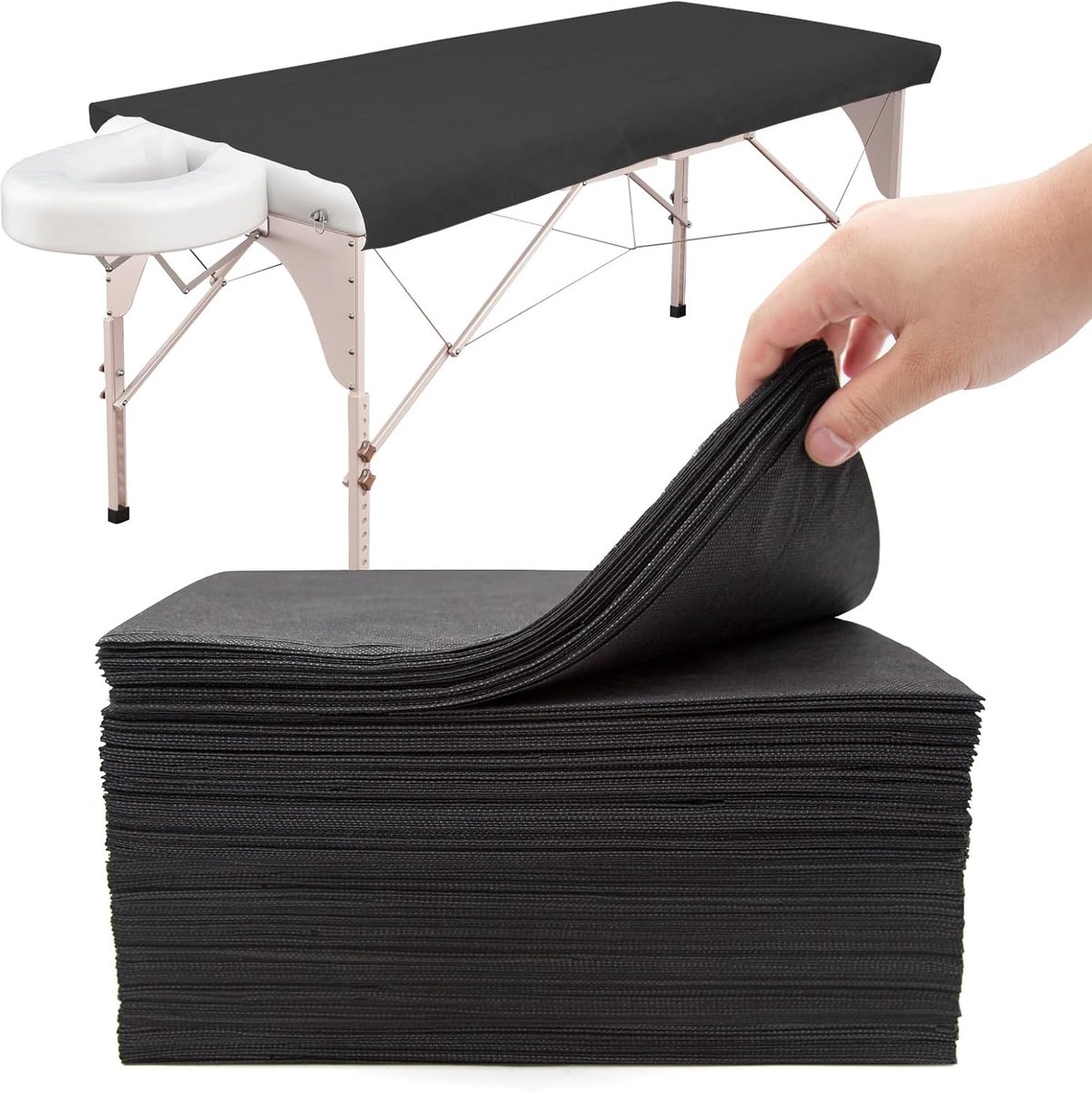 SnelShoppen - 50 Stuks Wegwerp Bedlakens Zwart voor Massagetafel - Disposable Massagedekens - 80 x 180 cm - Ideaal voor Schoonheidssalons, Spa's, Ziek
