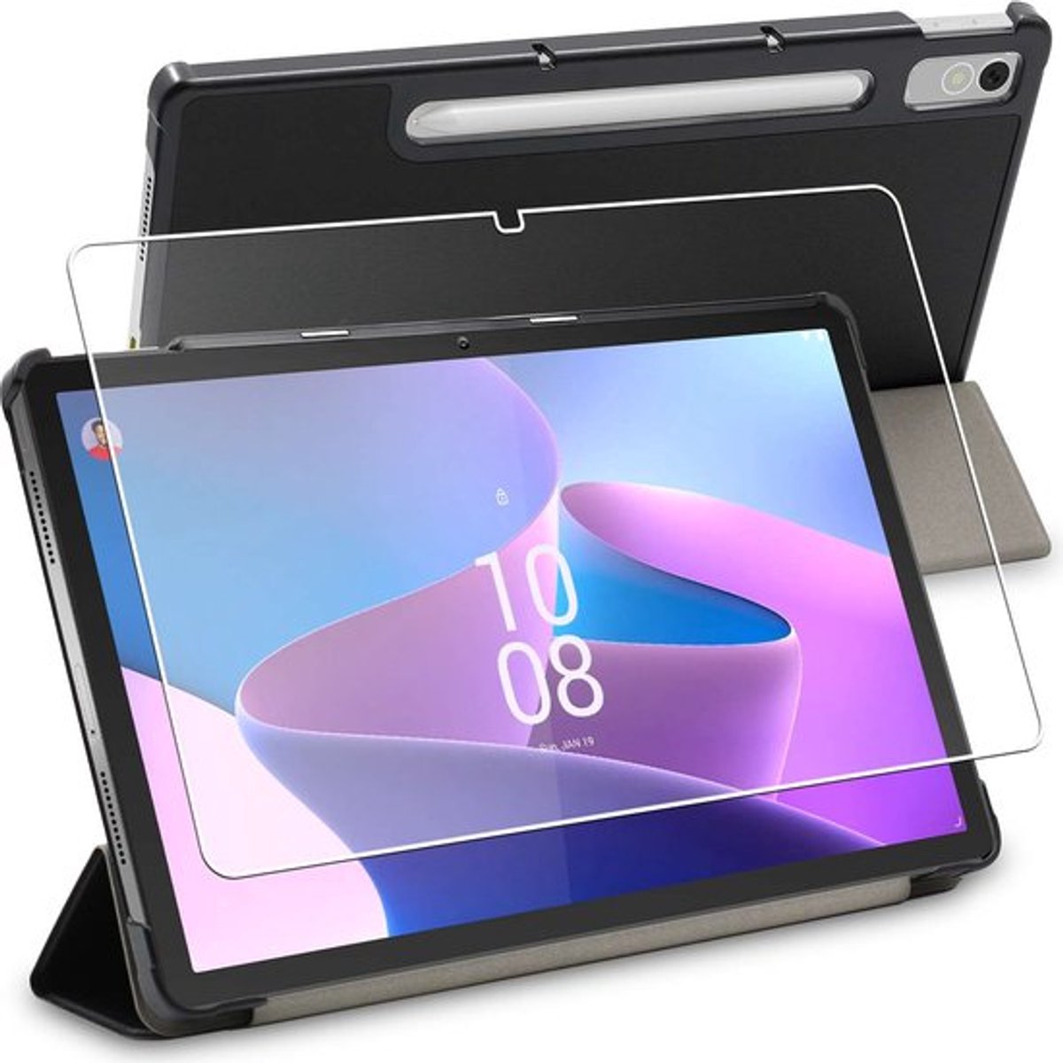 ebestStar - Hoes geschikt voor Lenovo Tab P12 (2023), Slanke Design PU Lederen Etui, Automatische Slaap/Wake, SmartCase hoesje, Zwart + Gehard Glas