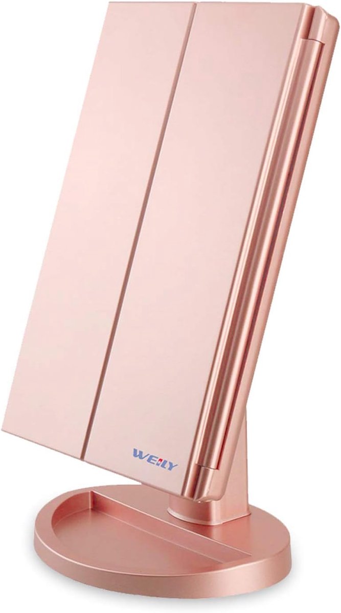 Thijox - Drievoudige Make-upspiegel met 1X/2X/3X Vergroting, 21 LED Verlichting, Verstelbare Touchscreen, Cosmetische Aanrechtspiegel in Roségoud