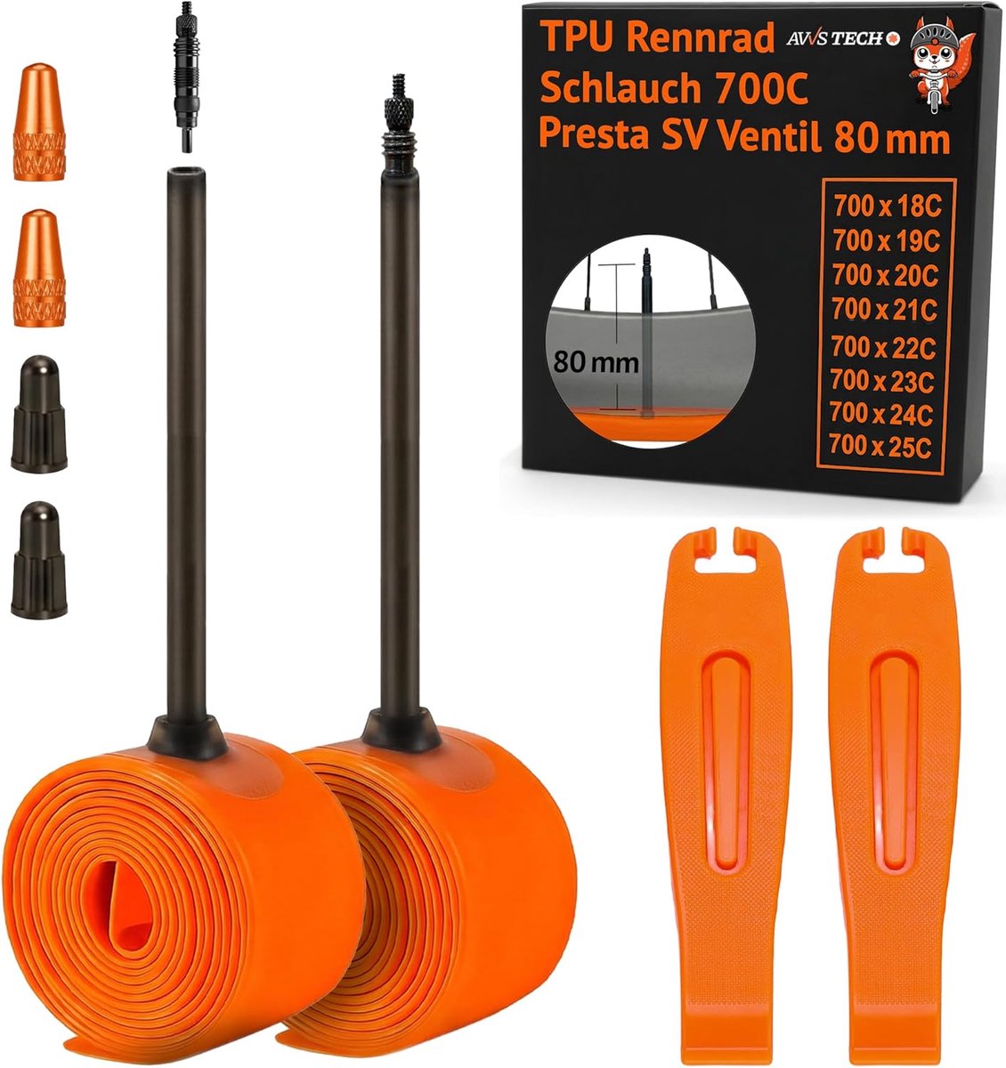 SnelShoppen - TPU Binnenband Racefiets 700x23c/25c Ultralicht 45g voor Hoge Velgen 45-75mm met Presta SV 80mm Ventiel, Set van 2, 28 Inch, Inclusief 2