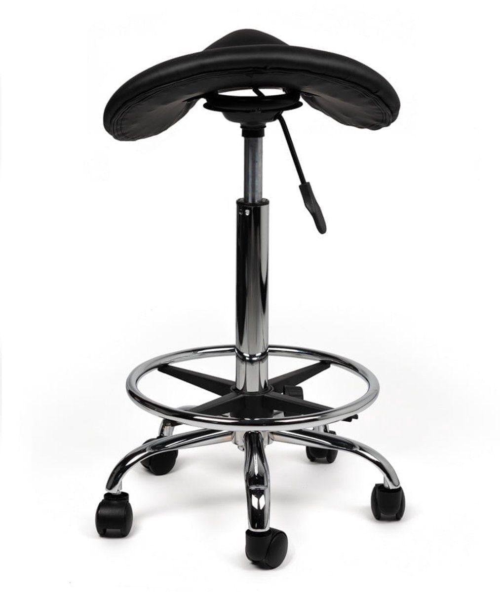 Zadelkruk Zwart – Ergonomische Zadelstoel met Wielen – Verstelbare Werkkruk voor Salon, Kappers & Thuisgebruik - Zithoogte 70-84cm - met Voetsteun