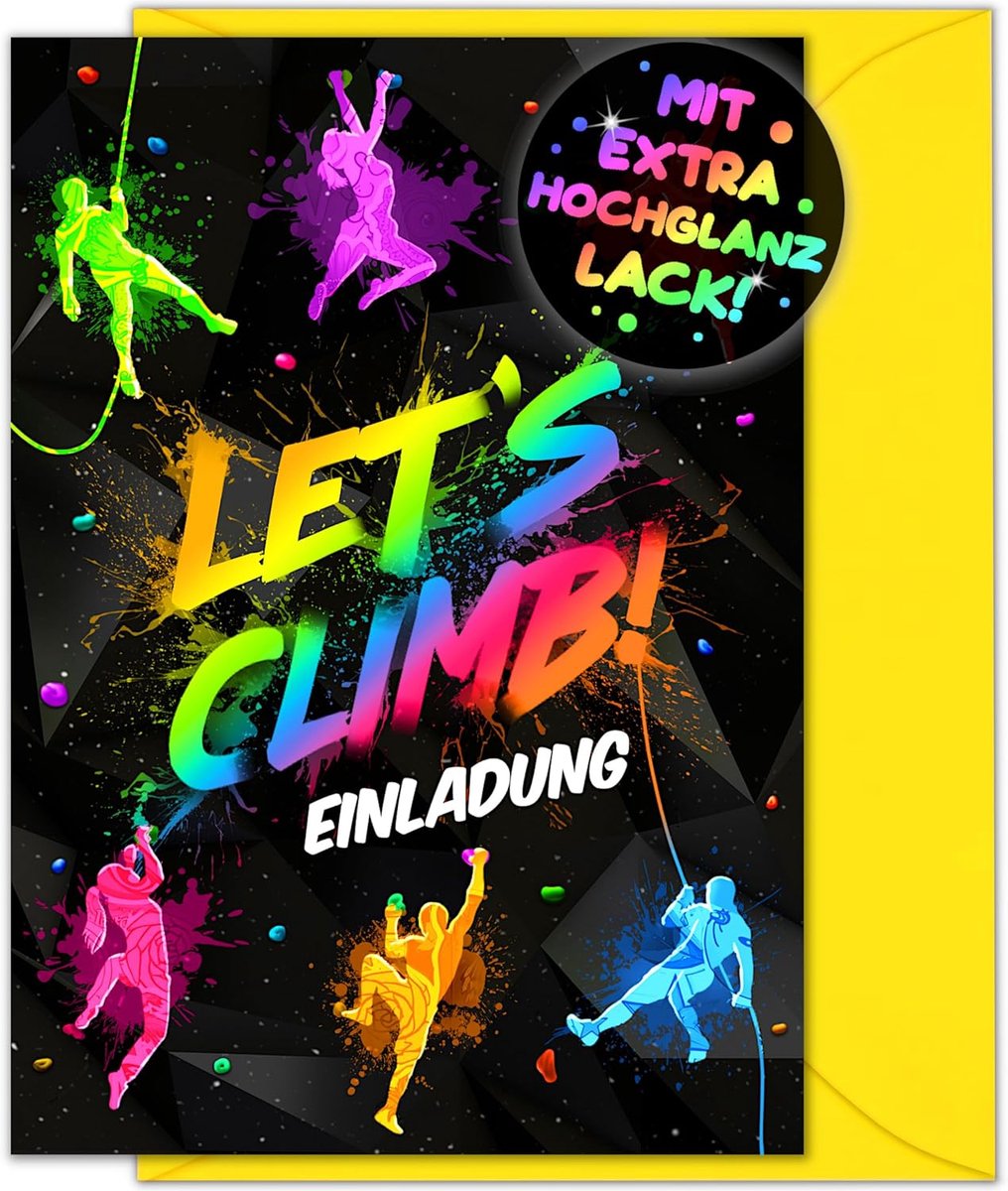 SnelShoppen - Bouldering Uitnodigingen voor Kinderen - 12 x Klimgroep Kaarten met Enveloppen - Perfect voor Verjaardagsfeest, Klimpark, Speeltuin, en