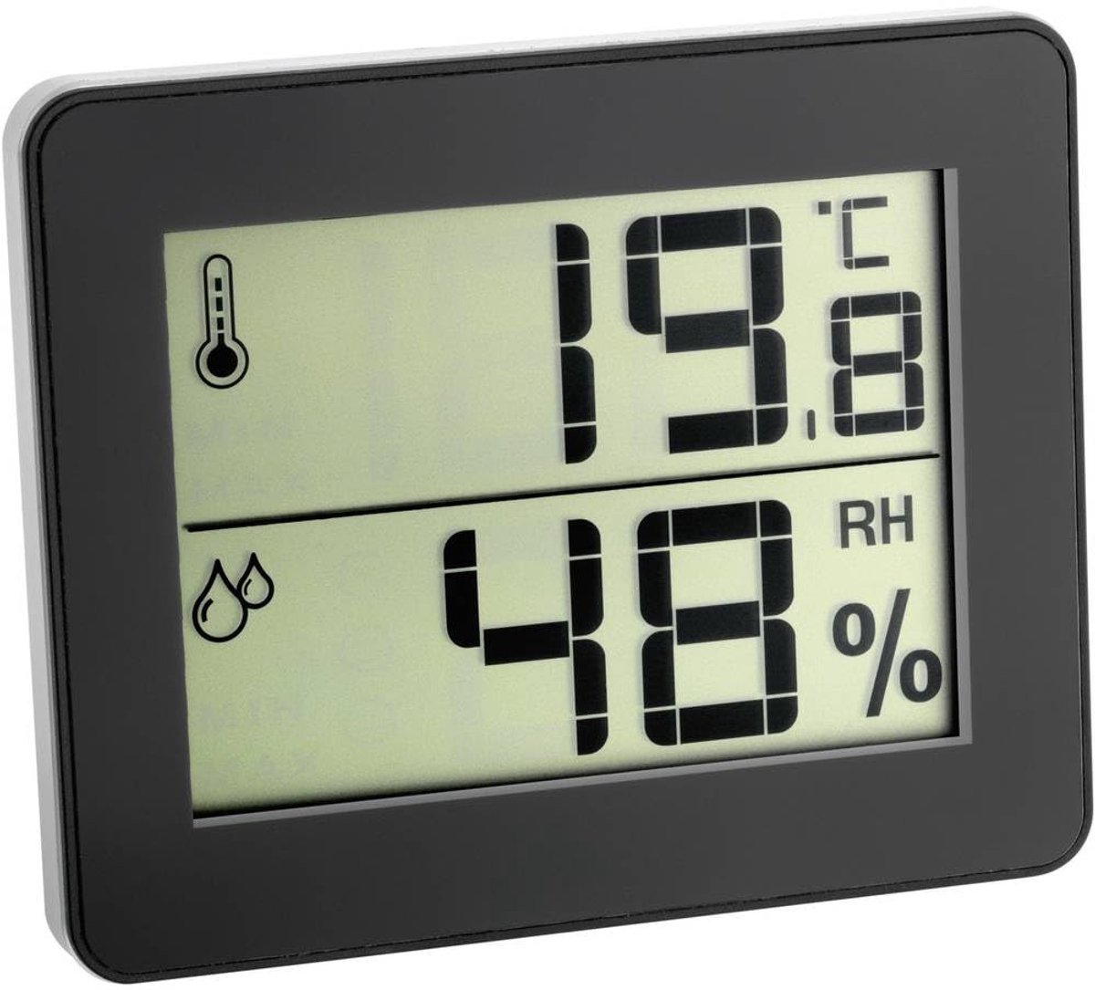 SnelShoppen - Digitale Thermo-Hygrometer voor Binnen, Temperatuur en Vochtigheid Monitor, Ultra-Flat Design, Zwart, 100x12x82 mm - Perfect voor Thuis