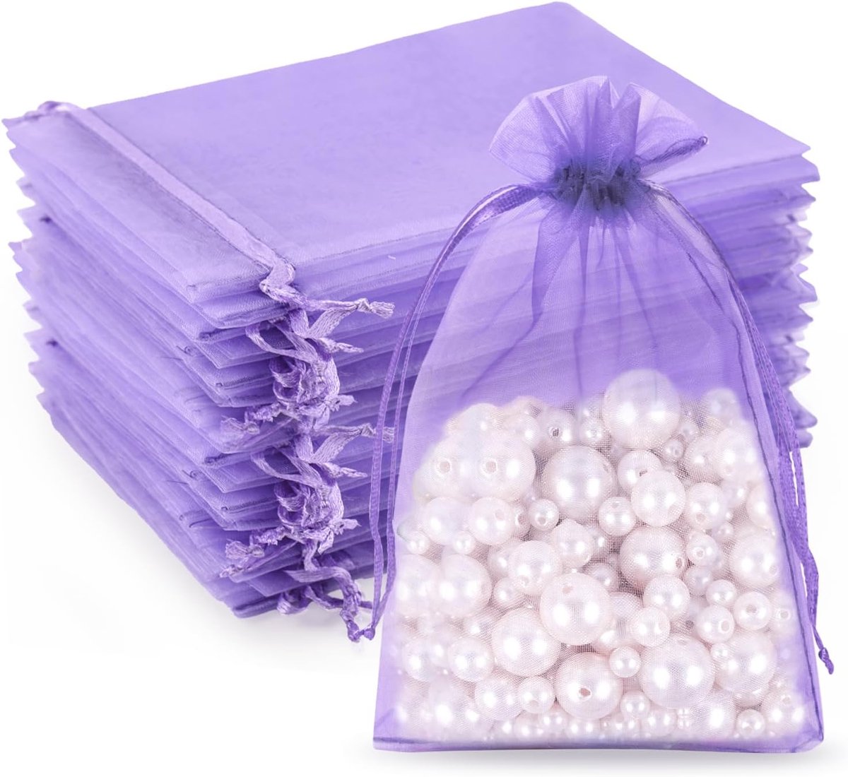 SnelShoppen - Lilac Organza Bags 10x15 cm - 50 Stuks - Luxe Trekkoord Tassen - Perfect voor Trouwen, Geschenken, Sieraden, en Geuren