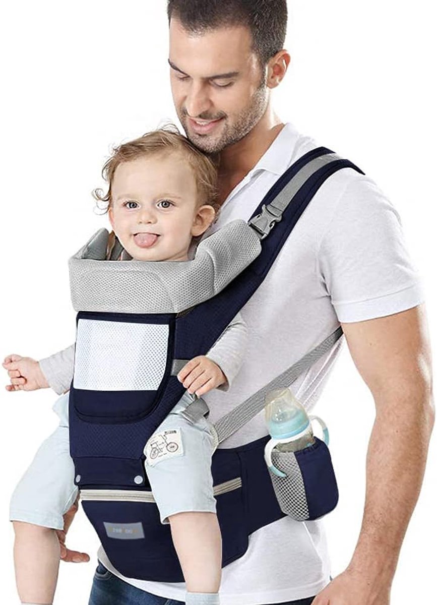 SnelShoppen - Ergonomische Baby Draagzak met Multifunctionele Heupzit, Hoofdkussen en Kap, Lichtgewicht Ademend Katoen voor Baby's en Kinderen 0-36 ma
