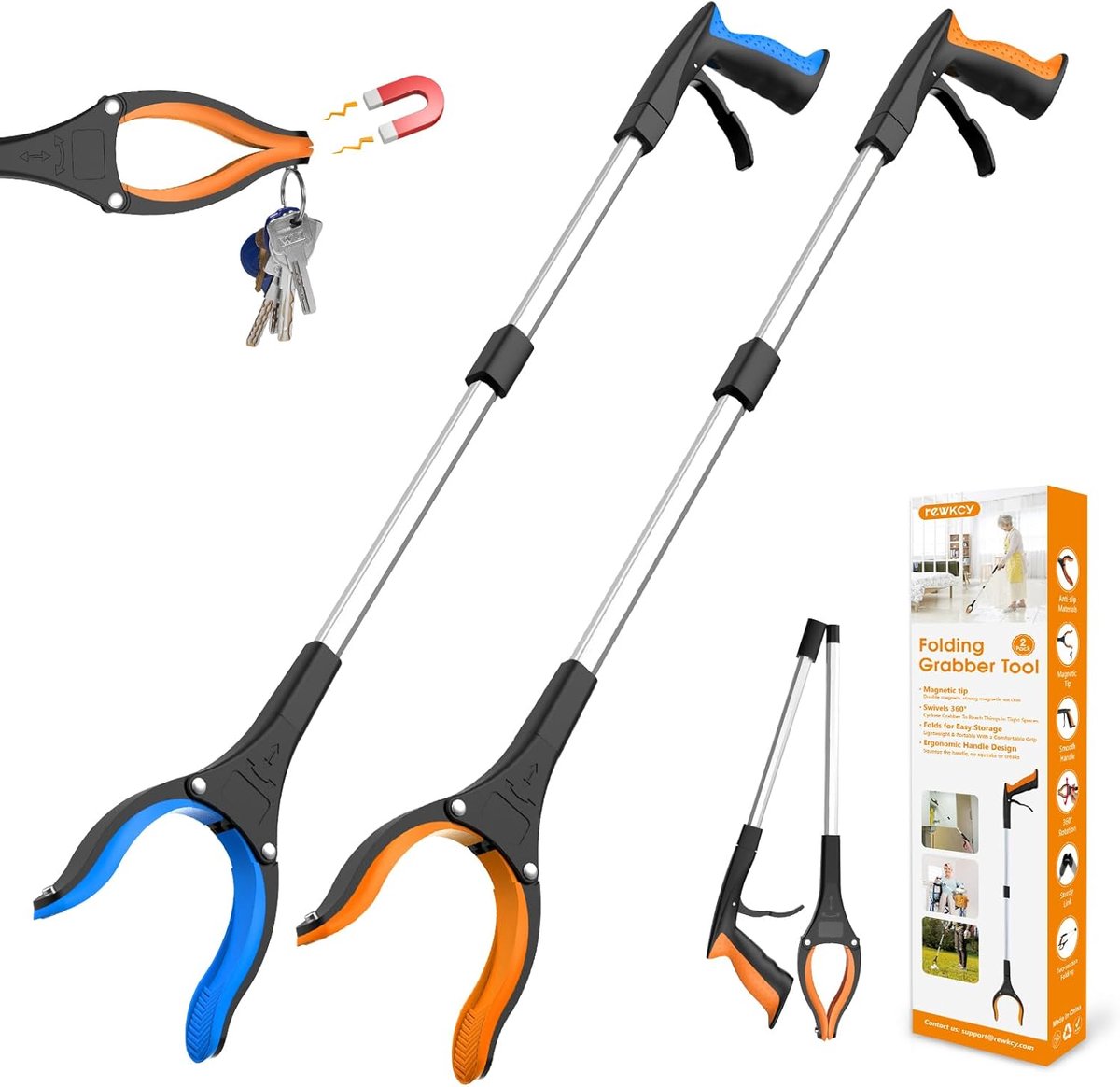 SnelShoppen - 32 Inch Grijpplanten voor Senioren, Ergonomische Grijptangen met 360° Draaibare Kop, Antislip Klemmen in Set van 2 voor Thuisgebruik, Tu