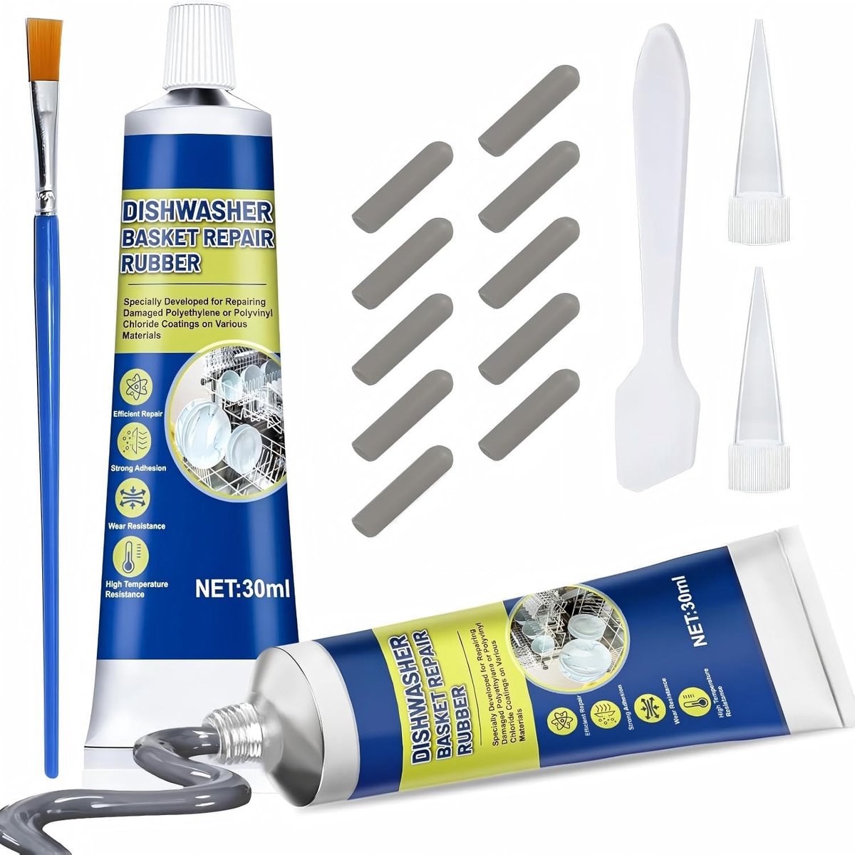 SnelShoppen - 2 x Vaatwasser Reparatiecoating, Waterdicht Vloeibaar Rubber, Roestbescherming voor IJzer, 30 ml, Ideaal voor Vaatwassermanden en Rubber
