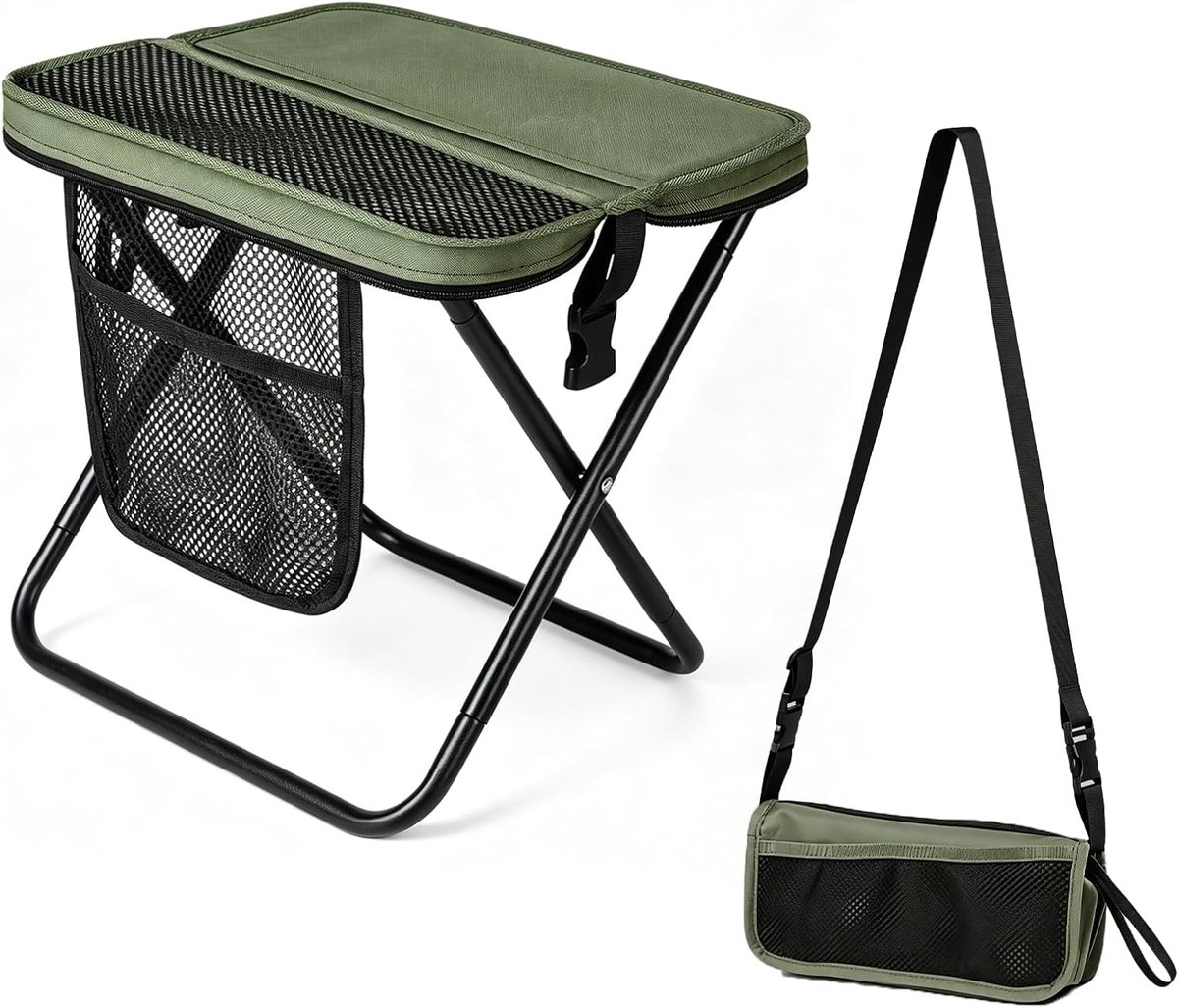 SnelShoppen - Draagbare Klapkruk 31 cm - Opvouwbare Campingkruk tot 120 kg - Lichte Mini-Klapstoel met Opbergtas voor Kamperen, Vissen, Wandelen, Tuin