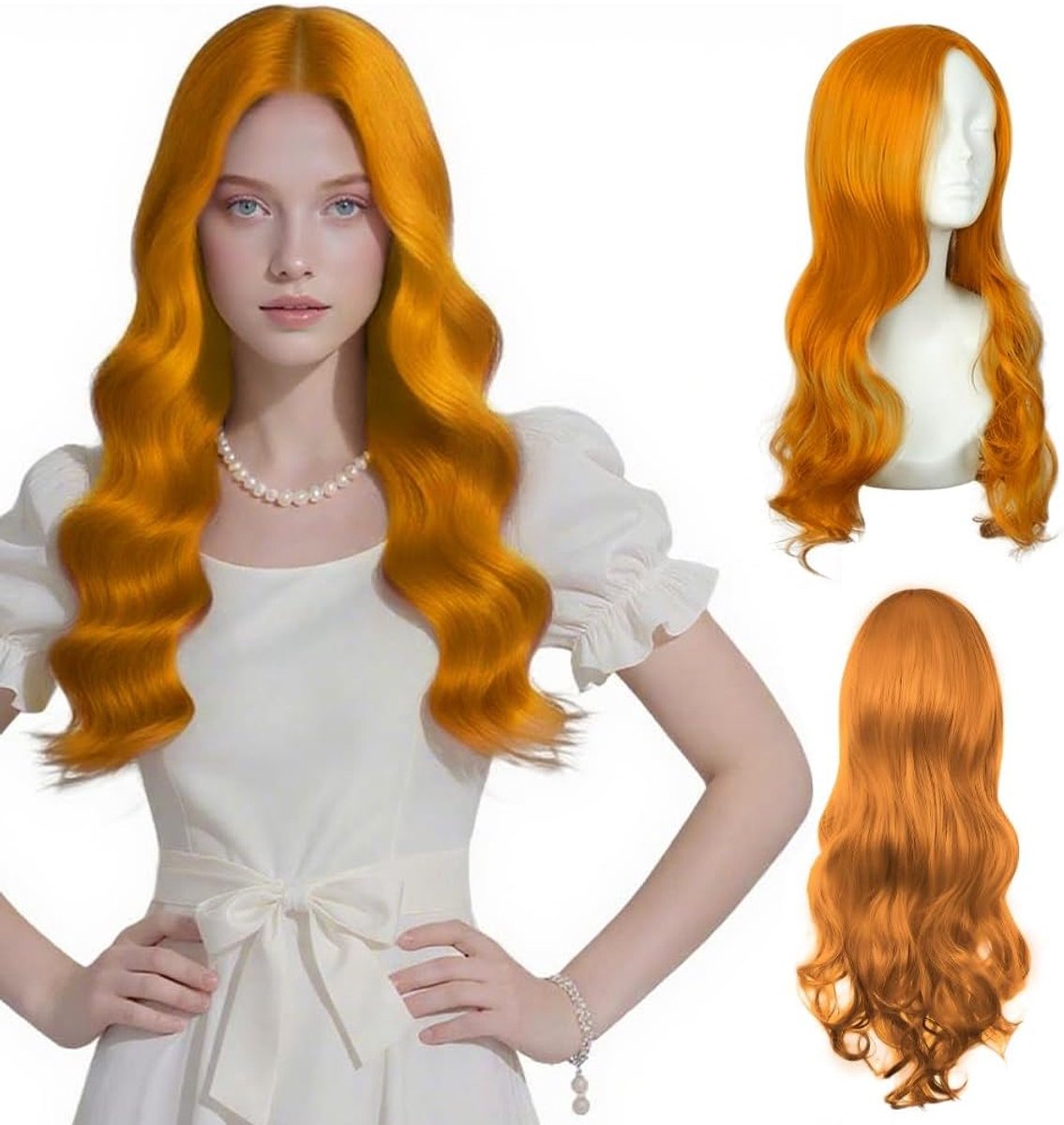 SnelShoppen - Lange Golvende Haar Wiek voor Vrouwen, Synthetische Wiek, 66 cm, Hittebestendig, Perfect voor Feest, Cosplay, Carnaval, Inclusief Haarne