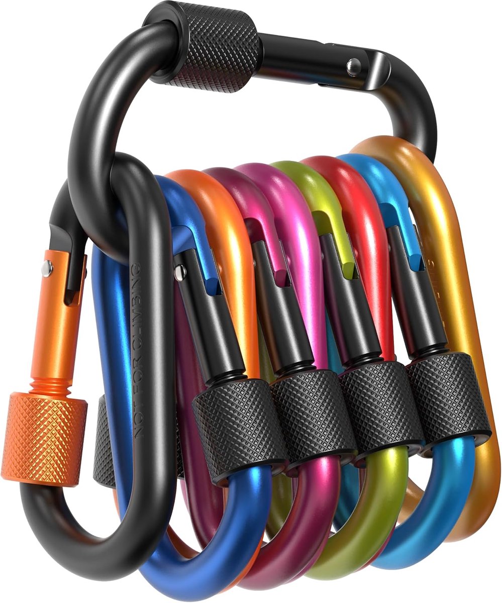 SnelShoppen - 10 x Locking Carabiner - Sterke Karabijnhaken - 8 mm Dikte - Tot 30 kg - Voor Binnen en Buiten - Perfect voor Camping, Tuin en Hobby