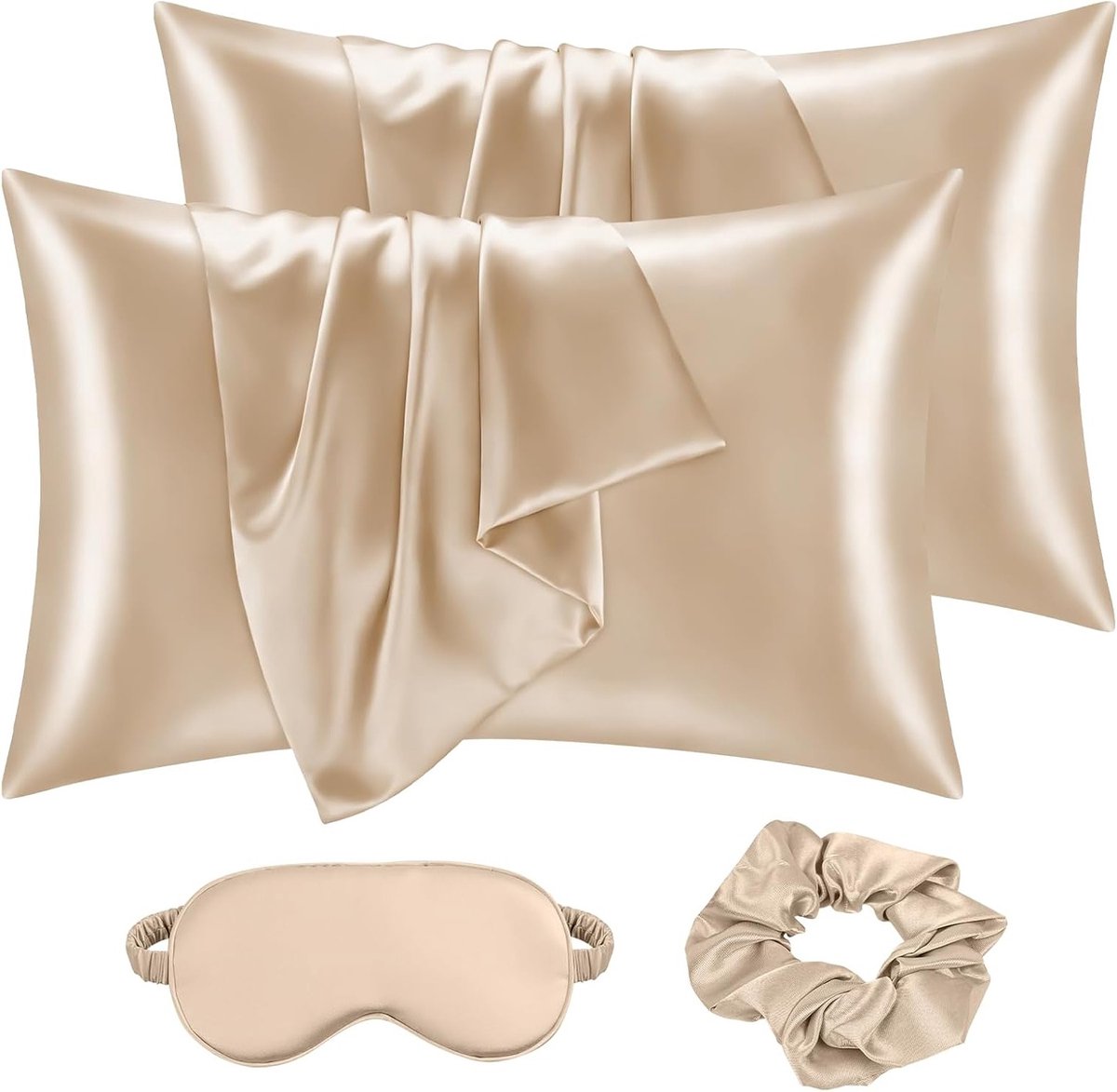 Set van 2 Satijnen Kussenslopen 50x75 cm - Zijdeachtig Zacht, Verkoelend Comfort, Goed voor Haar en Huid, Inclusief Haarbandjes en Oogmasker