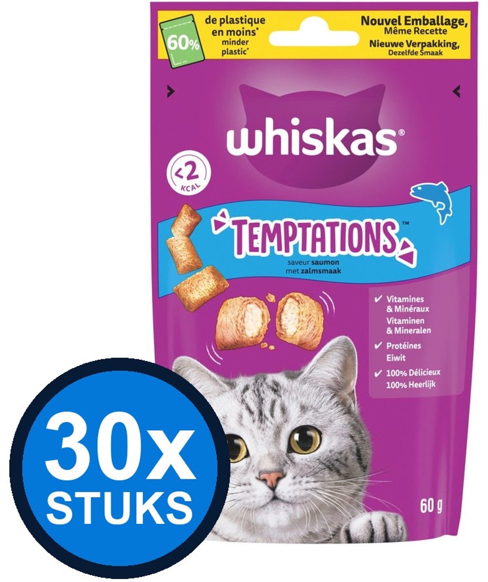 30x Whiskas temptations zalm 60gr