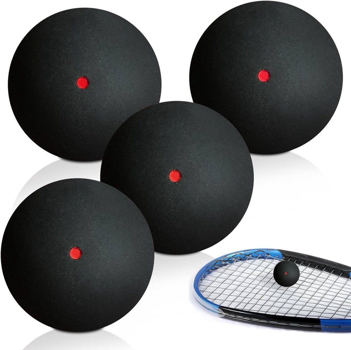 Set van 4 rubberen squashballen voor training en wedstrijden, hoge stuit, ideaal voor beginners