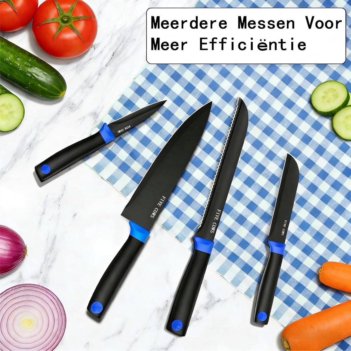 SnelShoppen - 14-Delig Keuken Mes Set met Zelf-Scherpende Messenset, Inclusief Steakmessen en Schaar, Zwarte Coating tegen Oxidatie, Perfect voor de K