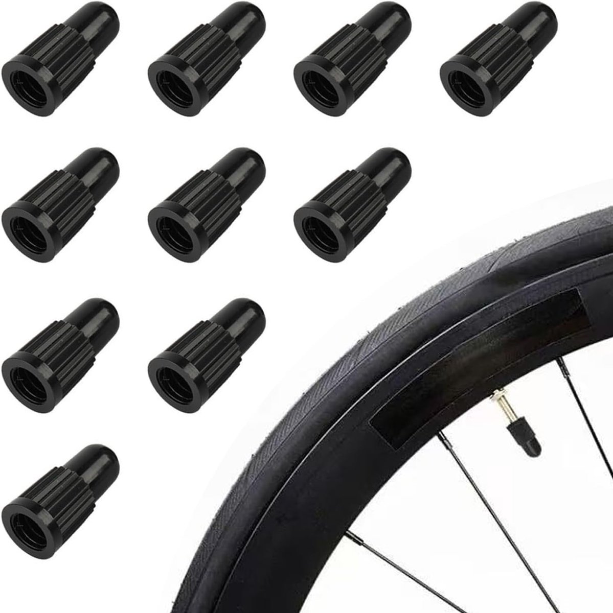 SnelShoppen - Pack van 10 Fietsventieldopjes voor Franse Tubeless Ventielen - Geschikt voor Dunlop en Presta Ventielen - UV-bestendig en Robuust ABS -