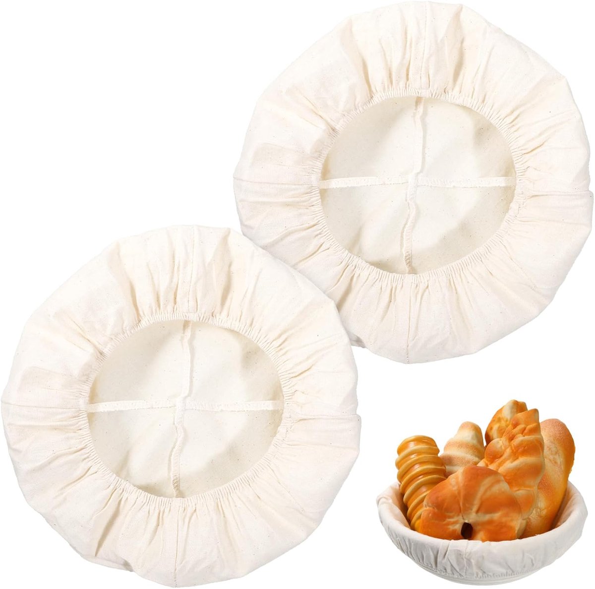 SnelShoppen - 2 ronde linnen binnenzolen voor broodbakken, linnen canvas, perfecte maat voor rijsmanden, bakaccessoires voor deeg en zuurdesembrood, i