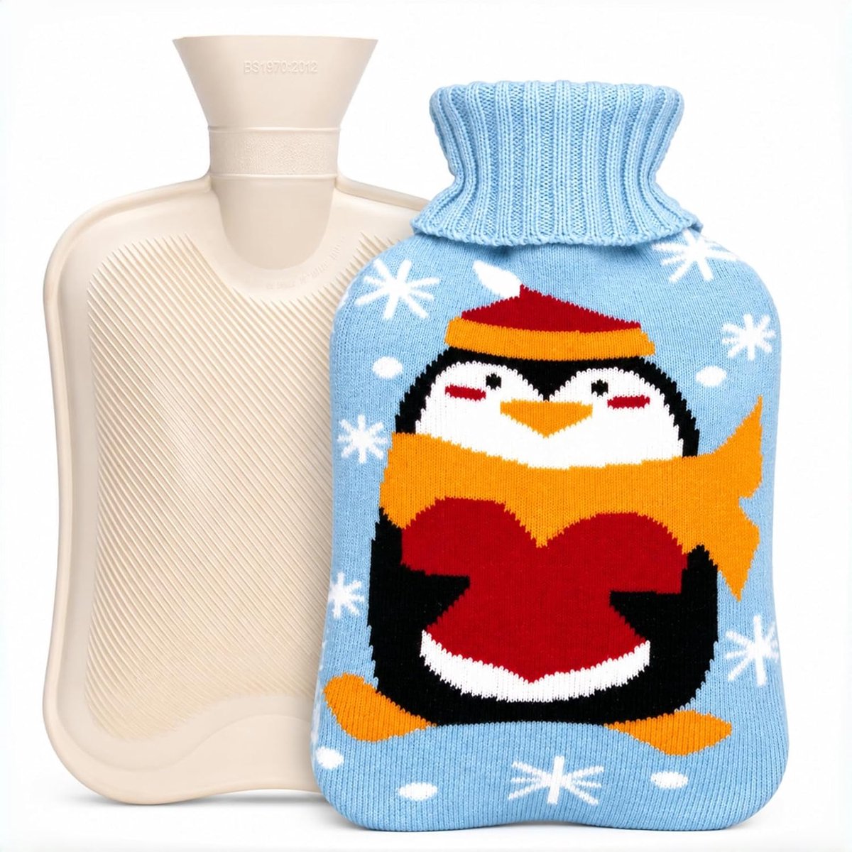 SnelShoppen - Warmwaterkruik 2 Liter met Gebreide Overtrek - Ideaal voor Krampen, Pijnverlichting en Gezellige Nachten - Waterverwarmingskussen voor V