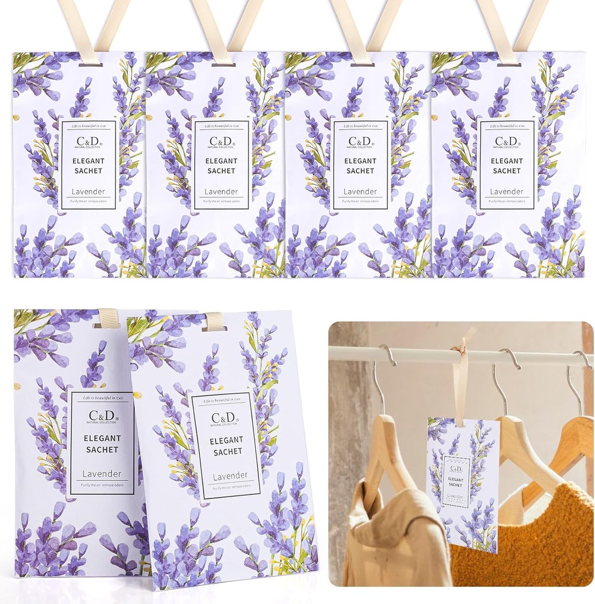 Thijox - 6 stuks geurzakjes lavendel, geurverfrisser voor kledingkast en auto, aromatherapie sachets, frisse kastgeur voor laden en garderobes, 20 g