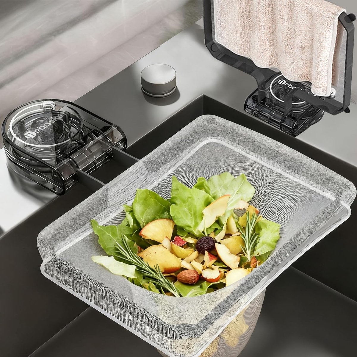 SnelShoppen - Drain Strainer Keuken Afvoerfilter met Zuignap, Inclusief 100 Filterzakken, 16.2 x 11.3 cm, Voor Groenten, Fruit en Keukenafval, Waterdi