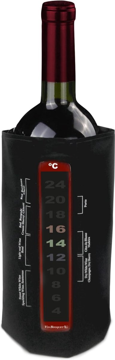 SnelShoppen - Koelcover voor Wijn & Champagne met Thermometer - Flessen Koeling met Elegante Zwarte Design - Herbruikbaar en Makkelijk te Transportere