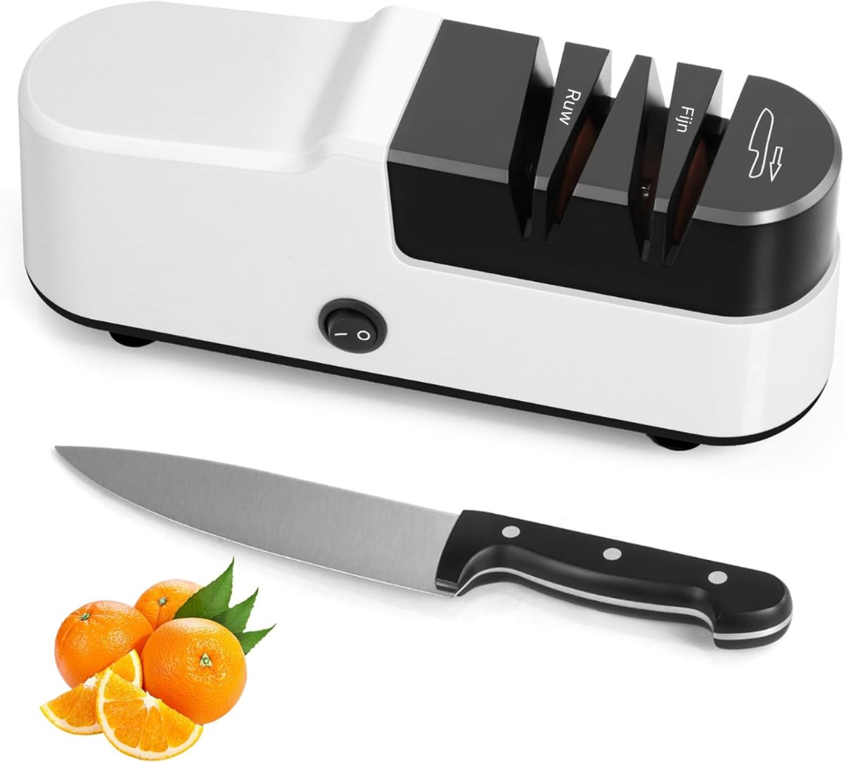 KIRA® Elektrische Messenslijper - Elektrische Messenslijper - Messenslijper Voor De Keuken - Zwart en Wit - 4cm x 4cm x 4cm
