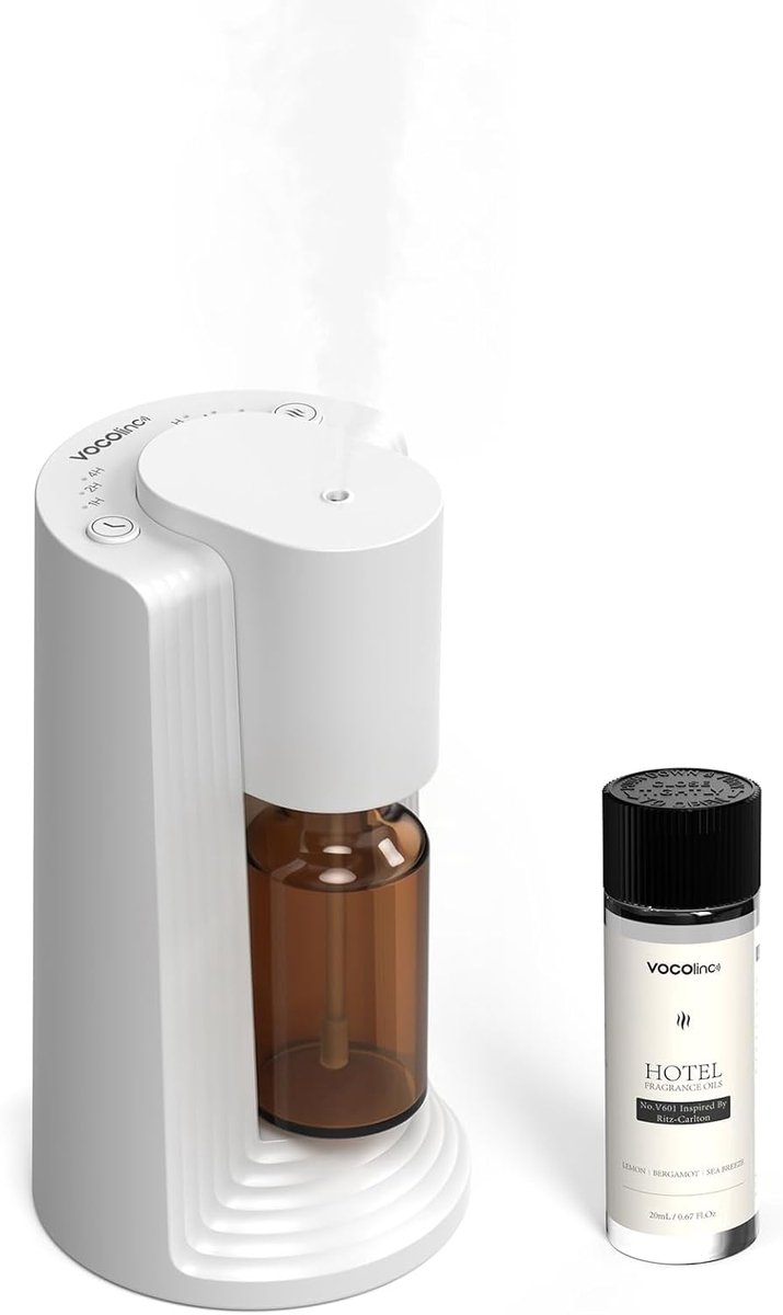SnelShoppen - Waterloze Essentiële Olie Diffuser, Draagbare Atomizer, Mini Luchtverfrisser met 20ml Geuroliën, 4 Timerinstellingen en 3 Mistmodi voor