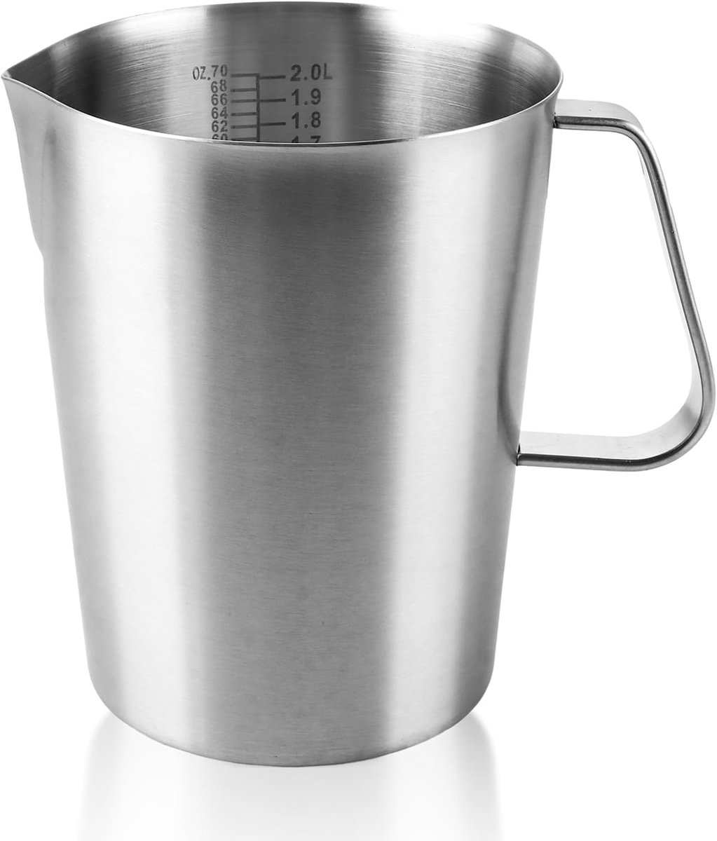SnelShoppen - RVS Maatbeker 2 Liter met Fijne Kom, Roestvrij Stalen Melkopschuimer met Handvat, Druppelbescherming voor Thuis, Keuken, Restaurant, Bar