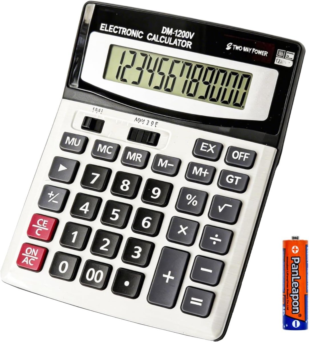 SnelShoppen - 12-cijferige Desktop Calculator met Groot LCD Display, Gevoelige Knoppen, Dubbele Zonne-energie en Batterij, Kantoorstandfunctie (YE1200