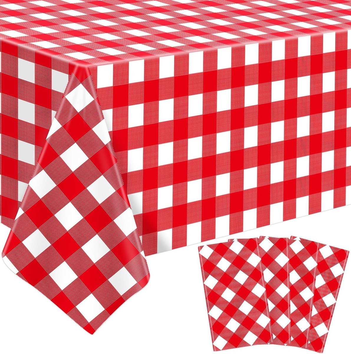 Set van 4 Rood Witte Geruite Tafelkleedjes - Klassieke Ronde en Rechthoekige Tafelbedekkin