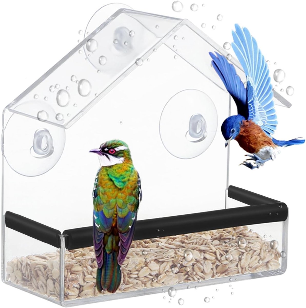 Transparante Vogelvoederhuis voor het Raam, Hangend Voederhuis met Zuignappen voor Wilde Vogels zoals Vinken en Blauwe Vogels, Ideaal voor Tuin en Balkon