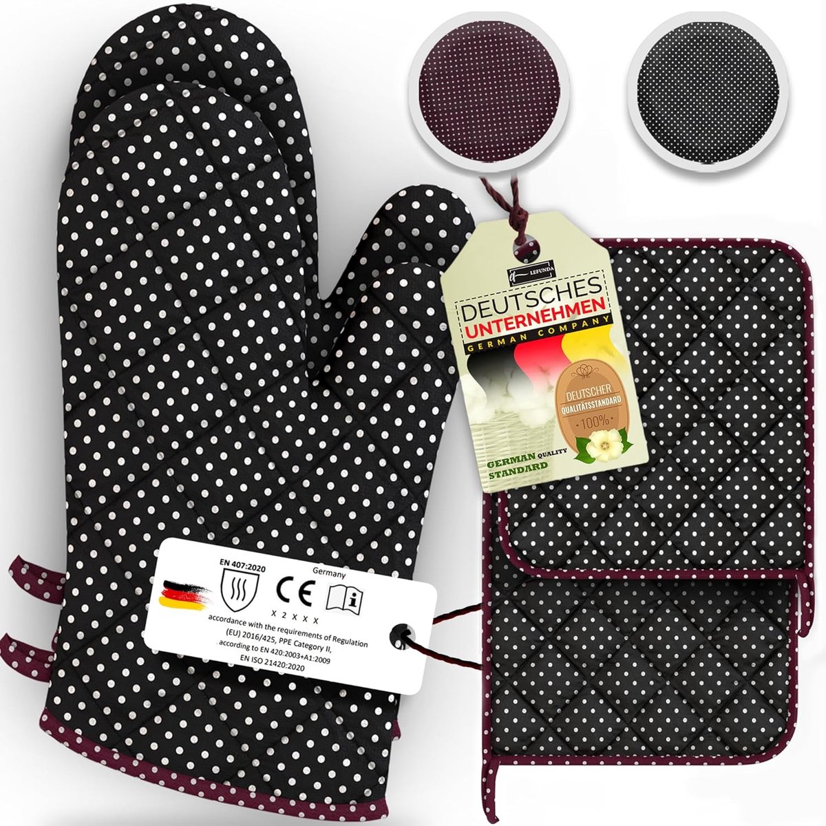 SnelShoppen - Ovenwant en Potholder Set van 4 - Hittebestendige Katoenen Ovenwanten, Grillhandschoenen, Bakhandschoenen voor Koken, BBQ, Keuken - Zwar